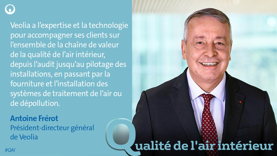 Portrait Antoine Frérot avec une citation sur qualité air intérieur